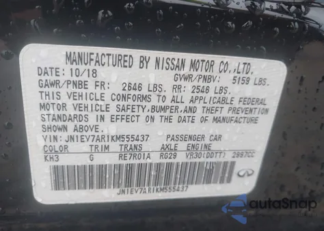 2019 Infiniti Q50 3.0T Luxe from USA, damaged, VIN JN1EV7AR1KM555437